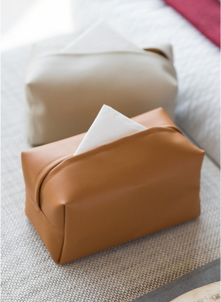 2 Pieces The First Layer of Lychee Grain Cowhide Leather Tissue Box Smooth Finish for Home Living Room Light Luxury Storage Box Napkin Storage Bag Restaurant Tissue Paper Car Tissue Box Classic American Retro Style Super Large Capacity Solid Color (Brown) - Image 3