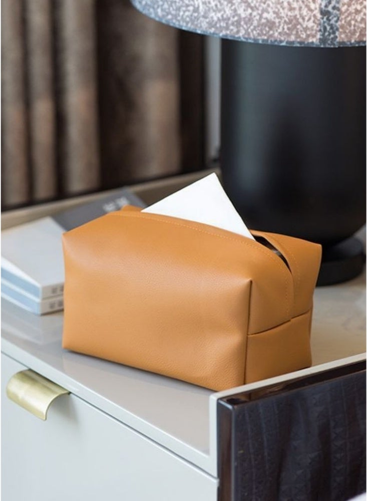 2 Pieces The First Layer of Lychee Grain Cowhide Leather Tissue Box Smooth Finish for Home Living Room Light Luxury Storage Box Napkin Storage Bag Restaurant Tissue Paper Car Tissue Box Classic American Retro Style Super Large Capacity Solid Color (Brown) - Image 2