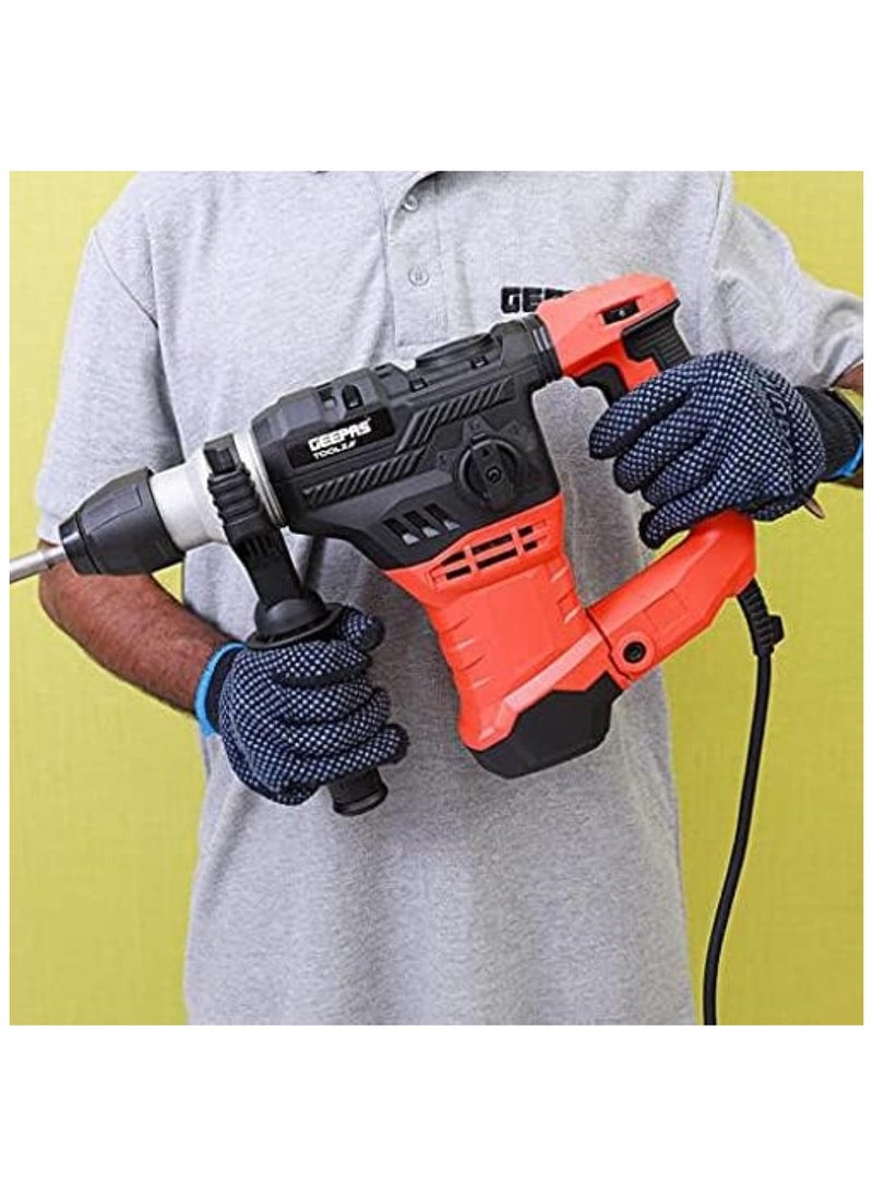 GEEPAS Geepas 32 MM SDS Rotary Hammer- GRH3215| 1500W, Impact Energy 6 J| Perfect For Home And Business| No Load Speed 0-920 RPM, Ergonomic Design| Ideal For Concrete| Black And Red  - Image 4