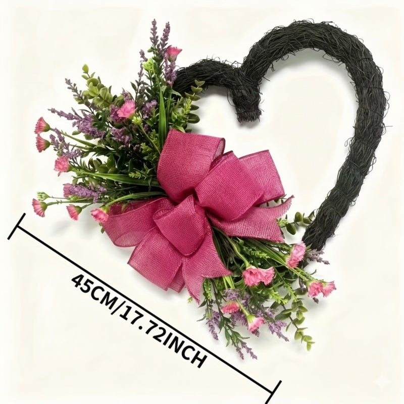 Heart-shaped Lavender Wreath: 45 Cm Pink, Lifelike Maintenance-free - Immediate Romantic Ambiance Valentine's Day Wreath for Romantic Home Decor, Weddings, Anniversaries - Image 3