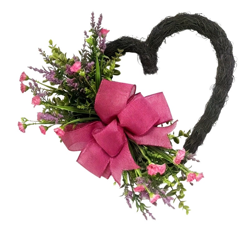 Heart-shaped Lavender Wreath: 45 Cm Pink, Lifelike Maintenance-free - Immediate Romantic Ambiance Valentine's Day Wreath for Romantic Home Decor, Weddings, Anniversaries - Image 1