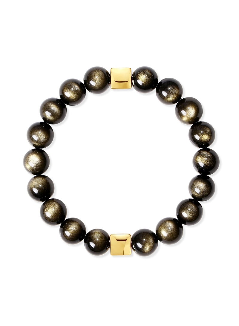 غَيْرُ مَألُوف 【البريق الذهبي】 سوار من حجر الأوبسيديان الذهبي الطبيعي ｜ فخامة الأسود والذهب - Image 1