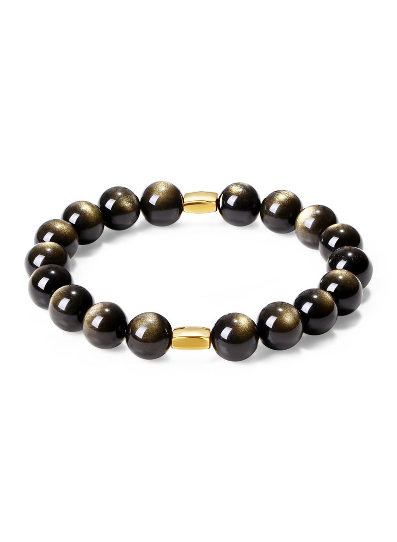 غَيْرُ مَألُوف 【البريق الذهبي】 سوار من حجر الأوبسيديان الذهبي الطبيعي ｜ فخامة الأسود والذهب - Image 2