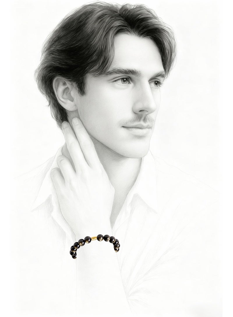 غَيْرُ مَألُوف 【البريق الذهبي】 سوار من حجر الأوبسيديان الذهبي الطبيعي ｜ فخامة الأسود والذهب - Image 4