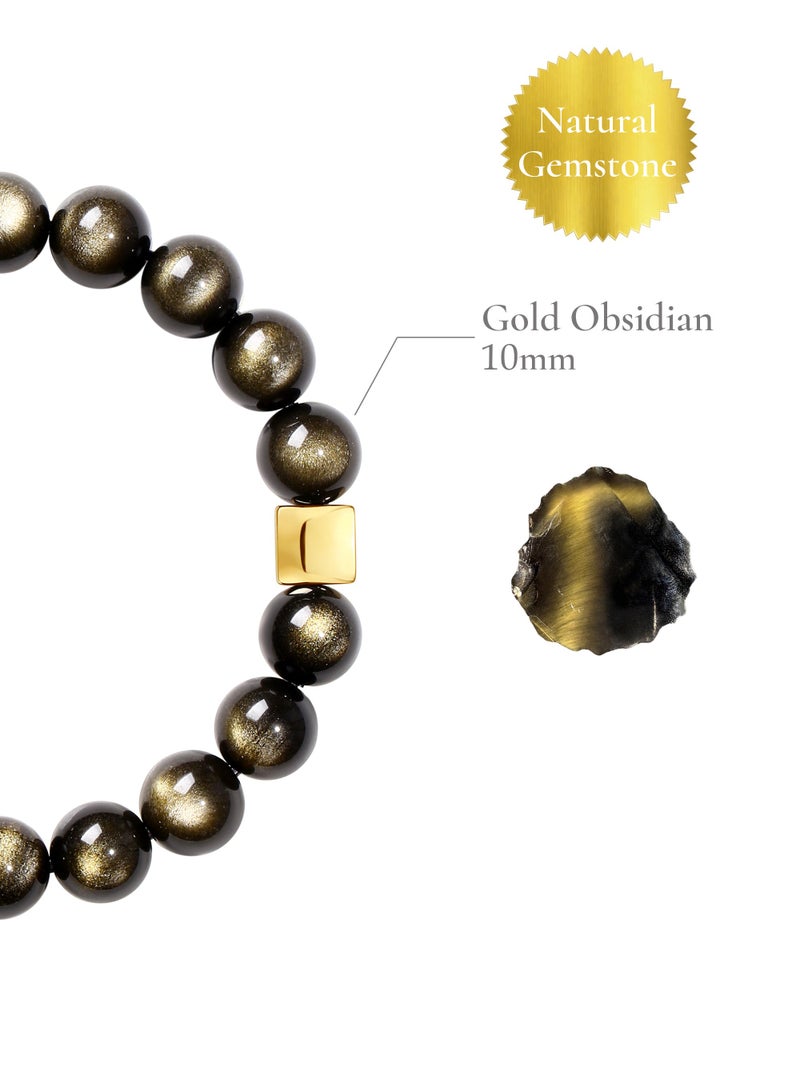 غَيْرُ مَألُوف 【البريق الذهبي】 سوار من حجر الأوبسيديان الذهبي الطبيعي ｜ فخامة الأسود والذهب - Image 3