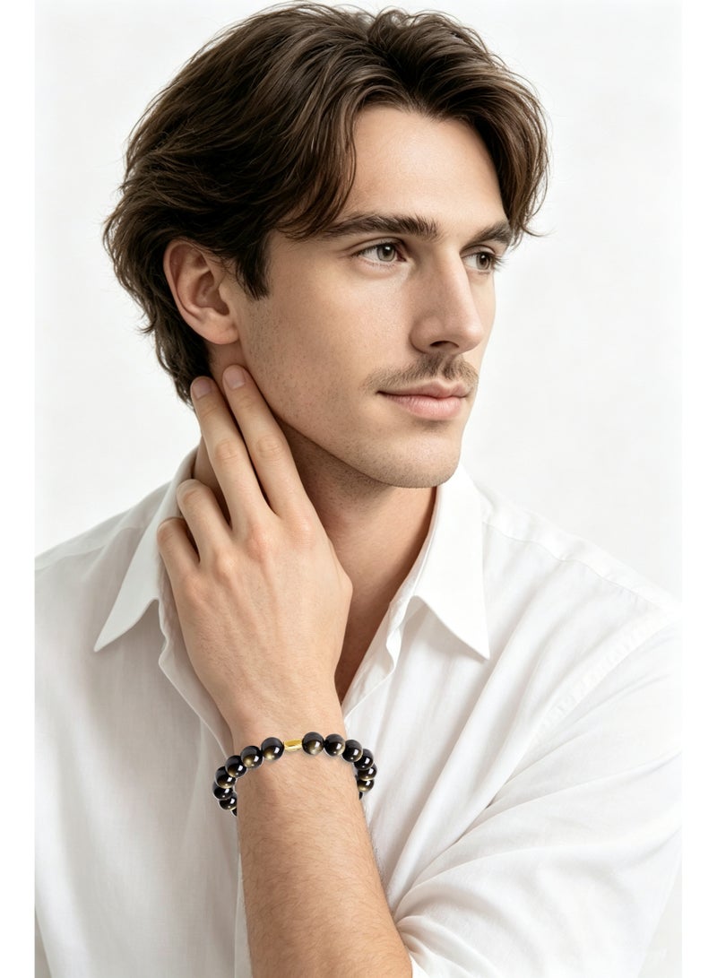 QUAINT 【 Golden Sand 】 – Natural Gold Obsidian Bracelet with Gold Beads | Black Gold · Luxurious - Image 4