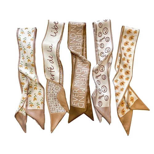 QTMY 5 Pack Purse Scarf for Bags Silk Head Scarf for Hair Handbag Women Scarfs Band Hair Neck Scarves Fashion Gifts,01 - Image 1