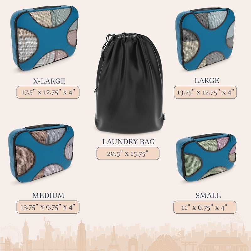 Shacke Pak - 5 Set Packing Cubes - Travel Organizers with Laundry Bag (Gentlemen's Blue) - Image 4