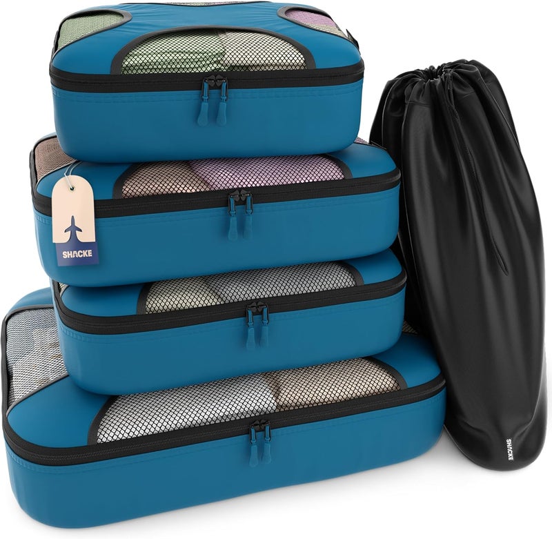 Shacke Pak - 5 Set Packing Cubes - Travel Organizers with Laundry Bag (Gentlemen's Blue) - Image 1