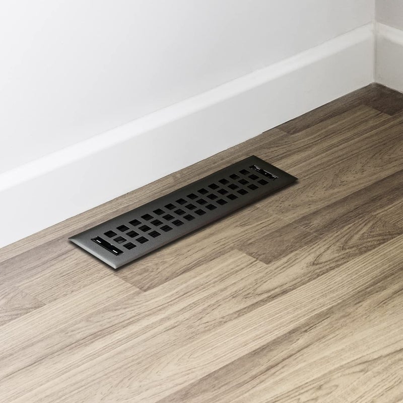 EMPIRE REGISTER CO شركة إمباير ريجستر، غطاء تهوية - 2 × 12 بوصة، تصميم مربع، طلاء أسود محكم، أغطية تهوية أرضية شديدة التحمل، مزودة بمخمد معدني. أغطية تهوية للأرضيات المنزلية فقط. - Image 4