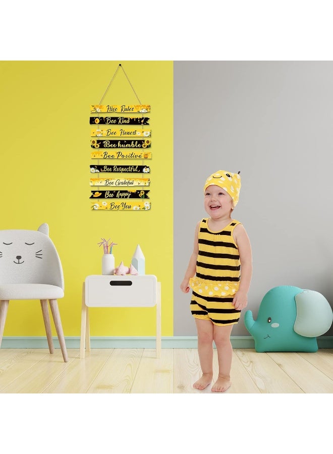 Jetec Bee Sign Hive Rules Bee Wall Decor Plaque Bee Gift Humble Bee Decor Christmas Bee Ornament for Xmas Home Spring Daisy Sunflower Decorations for Living Room Rustic Kitchen Decor - Image 3