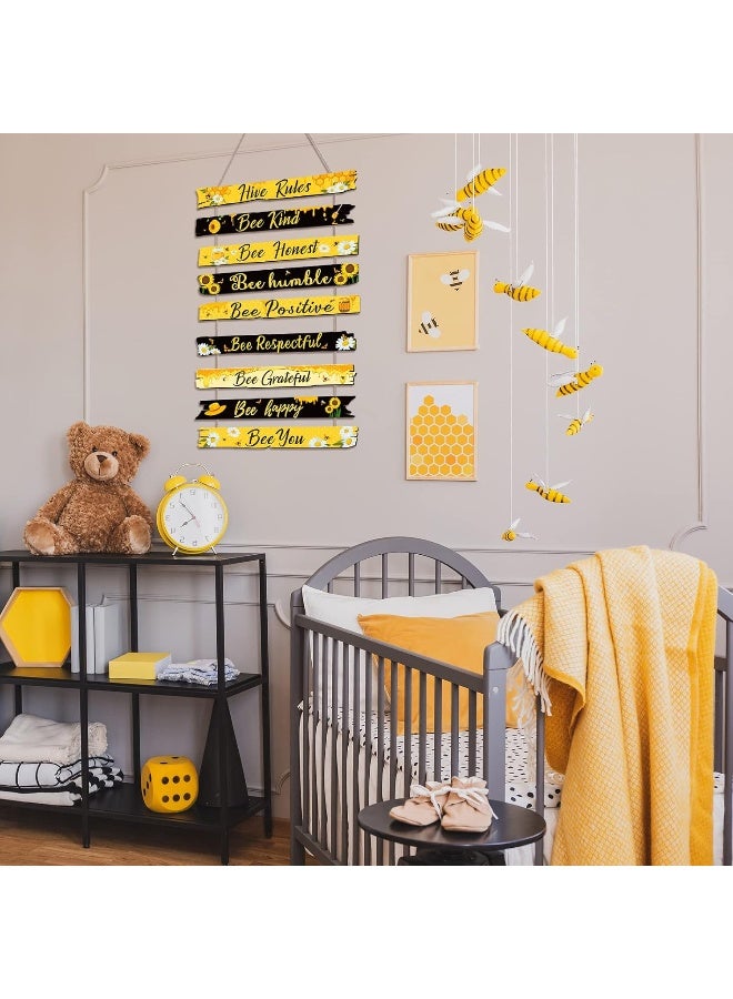 Jetec Bee Sign Hive Rules Bee Wall Decor Plaque Bee Gift Humble Bee Decor Christmas Bee Ornament for Xmas Home Spring Daisy Sunflower Decorations for Living Room Rustic Kitchen Decor - Image 4