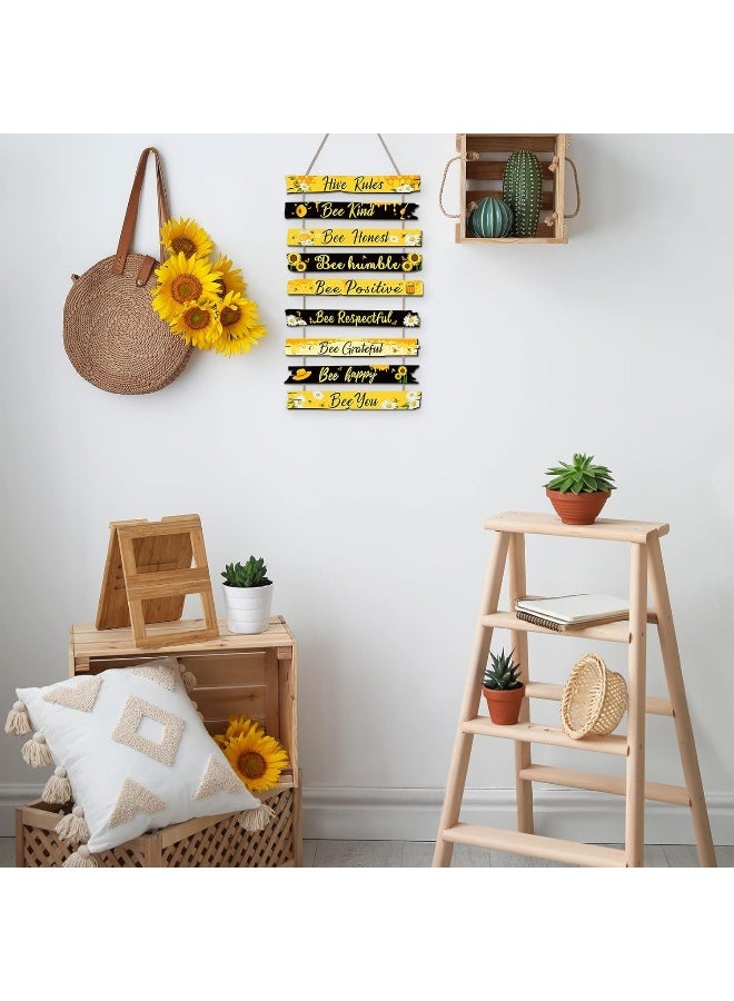 Jetec Bee Sign Hive Rules Bee Wall Decor Plaque Bee Gift Humble Bee Decor Christmas Bee Ornament for Xmas Home Spring Daisy Sunflower Decorations for Living Room Rustic Kitchen Decor - Image 5
