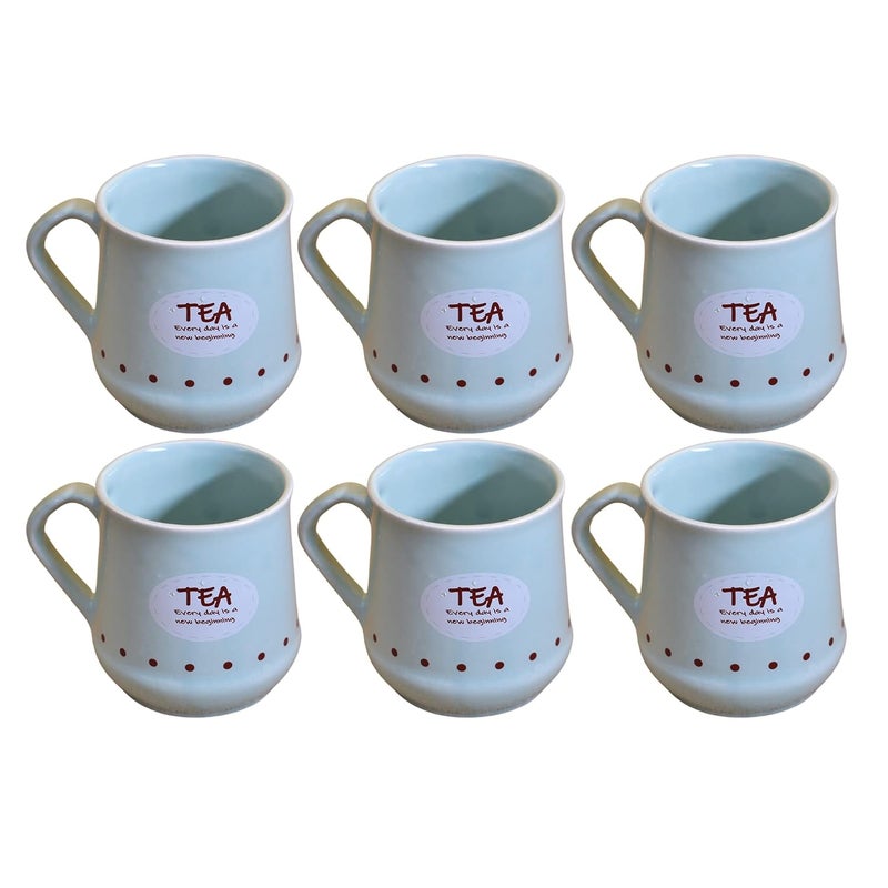 Kunhar Ceramic Tea Cups Coffee Cups 6 Pieces Blue Hosta 180 Ml - Image 1