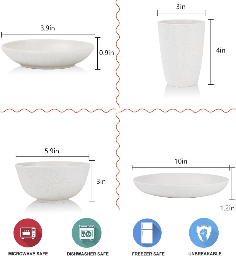 Wrova Wheat straw bowl and plate sets of 16 with cups  Unbreakable plastic dinnerware sets for kitchen  Microwave and Dishwasher safe dishes for kitchencampingindoors and out doors White - Image 2