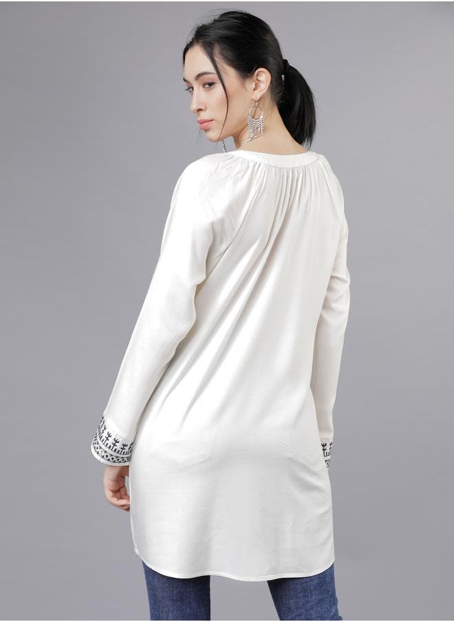 Vishudh Tie-Up Neck Printed Longline Top by Styli  - Image 3