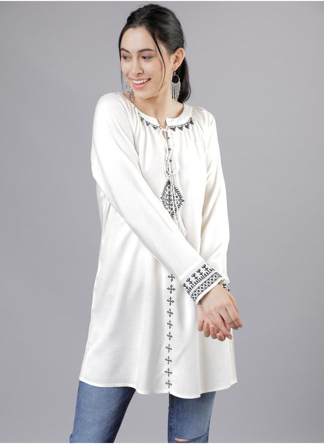 Vishudh Tie-Up Neck Printed Longline Top by Styli  - Image 1