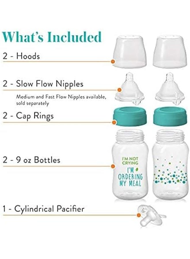 Evenflo Feeding Balance + Wide Neck Printed Bottles, 9oz 2pk, with Pacifier - Image 3