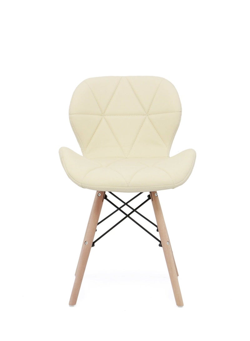 Taimi Modern PU Leather Dining Chair with Wooden Legs, Comfortable Chair with Padded Seat  for Dining Room, Living Room and Office - Beige - Image 4