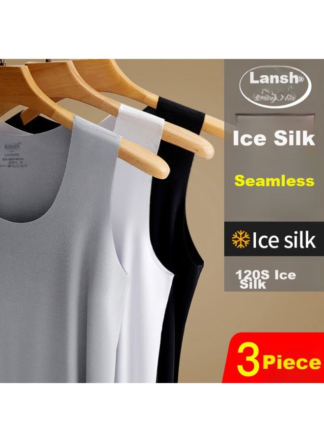 LANG SHA Langsha Ice Silk Tank Top For Men, 7a Grade Antibacterial, Summer Men's Seamless Thin Casual Sports Undershirt, 3-pack - Image 2