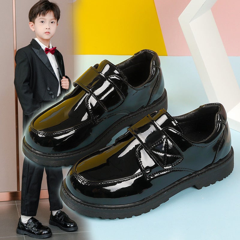 Boys' Leather Shoes, Spring/Autumn 2026 Korean-Style Black Soft Sole School Performance Footwear