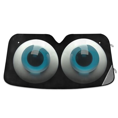 Oarencol Cute Cartoon Blue Eyes Car Windshield Sun Shade Foldable UV Ray Sun Visor Protector Sunshade to Keep Your Vehicle Cool (57" x 31.5") - Image 1