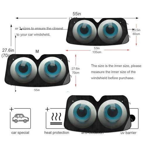 Oarencol Cute Cartoon Blue Eyes Car Windshield Sun Shade Foldable UV Ray Sun Visor Protector Sunshade to Keep Your Vehicle Cool (57" x 31.5") - Image 3