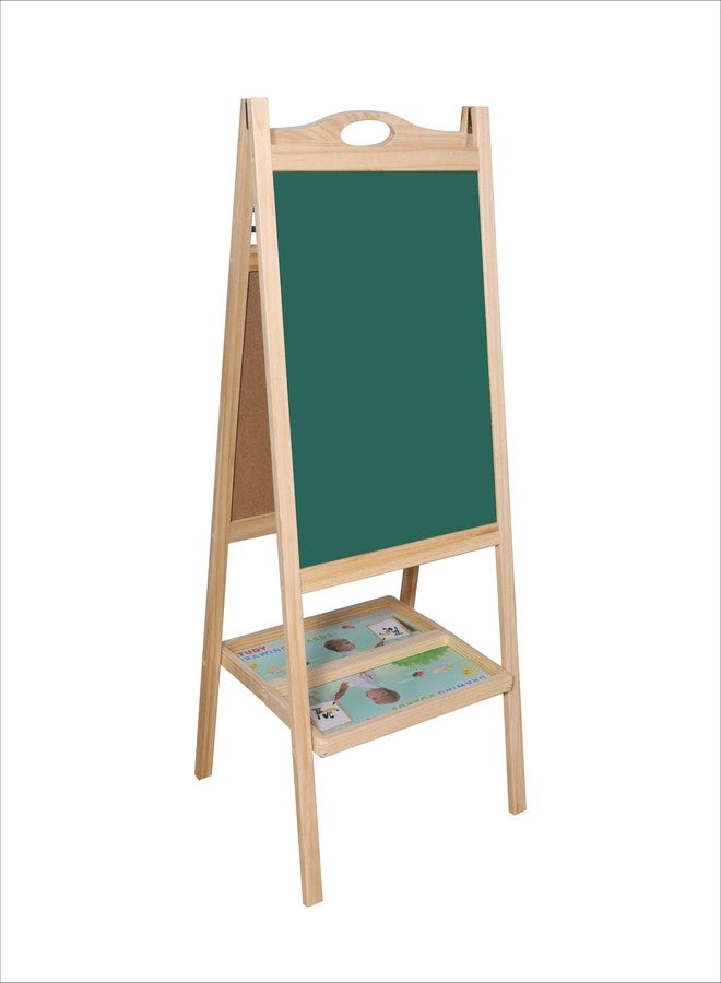 OBASIX® Magnetic Foldable Whiteboard and Green Chalkboard with Beads for Children|Natural Pinewood| WBCB-01 - Image 2