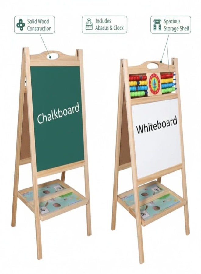 OBASIX® Magnetic Foldable Whiteboard and Green Chalkboard with Beads for Children|Natural Pinewood| WBCB-01 - Image 3