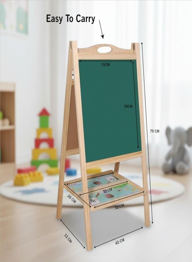 OBASIX® Magnetic Foldable Whiteboard and Green Chalkboard with Beads for Children|Natural Pinewood| WBCB-01 - Image 4