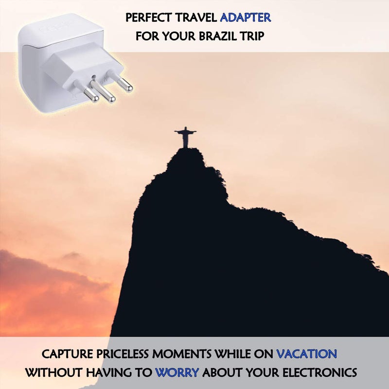 Ceptics Brazil Travel Adapter Plug with Dual Usa Input - Type N (3 Pack - Ultra Compact - Safe Grounded Perfect for Cell Phones, Laptops, Camera Chargers and More - Power Plug (CT-11C) - Image 2