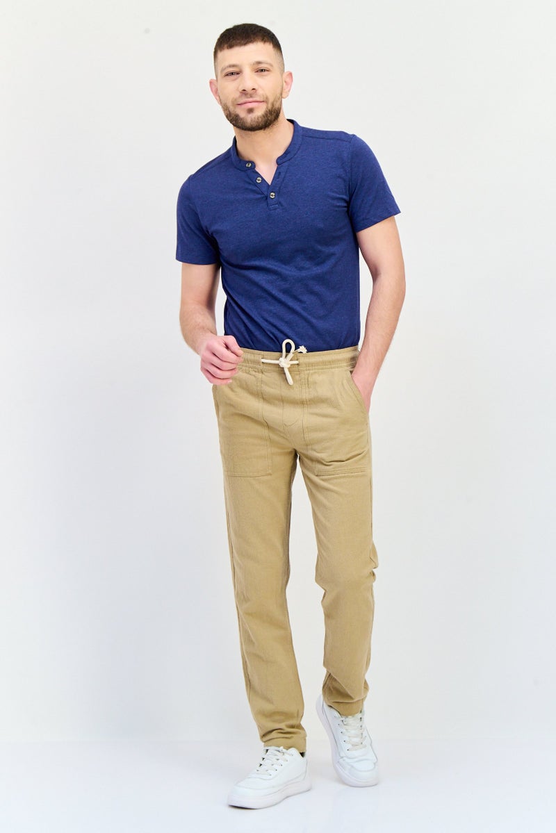 Celio Men Regular Fit Textured Straight Leg Pants, Beige - Image 4