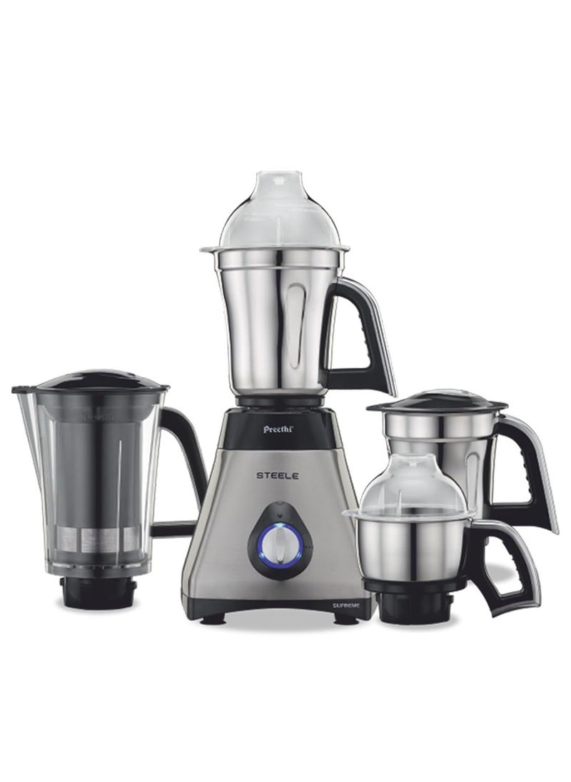 Generic - Preethi Steel Supreme MG-208 mixer grinder, 750 watt (Silver/ Black), 4 jars - Super Extractor juicer Jar, Vega W5 motor with 5yr Warranty & Lifelong Free Service - Image 1