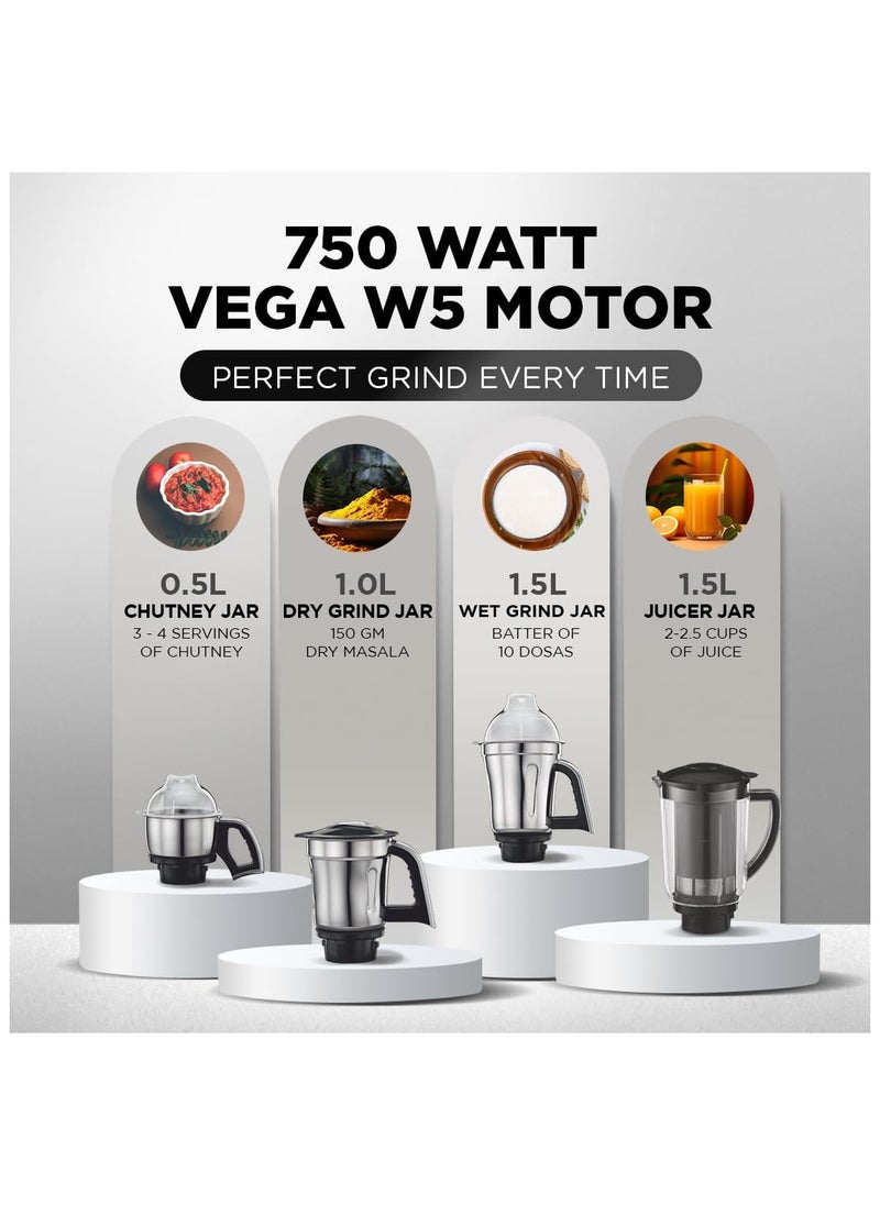 Generic - Preethi Steel Supreme MG-208 mixer grinder, 750 watt (Silver/ Black), 4 jars - Super Extractor juicer Jar, Vega W5 motor with 5yr Warranty & Lifelong Free Service - Image 1