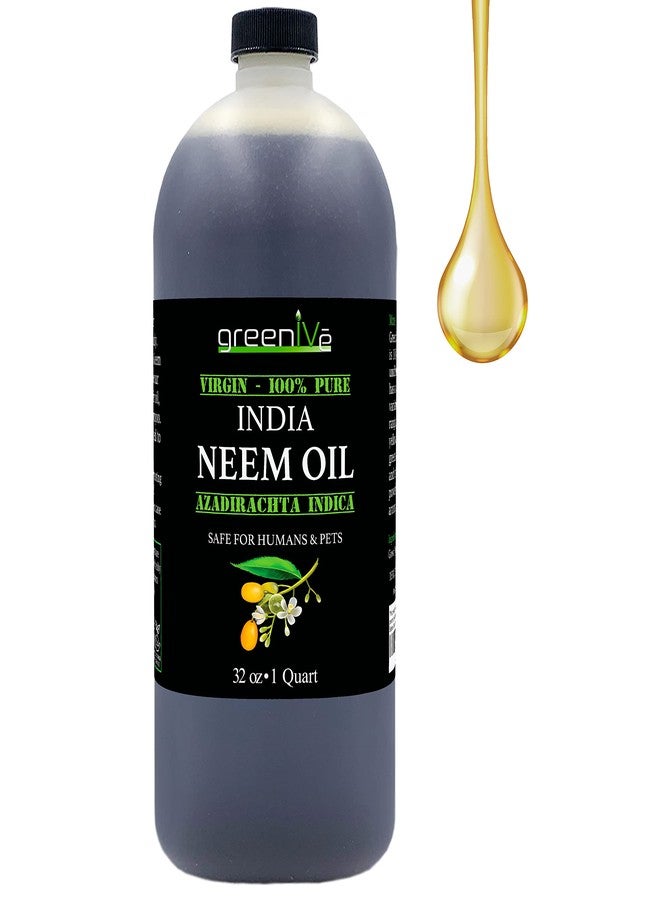 GreenIVe 100% Organically Grown Neem Oil, Cold-Pressed Virgin, Pure & Natural, 32 oz - Ideal for Gardening, Skin Care, Hair Care & Pet Care - Image 1