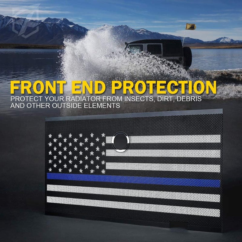 Xprite Aluminum Alloy Grill Mesh Insert Law Enforcement Blue Stripe with Hood Lock Hole Compatible with 2007-2018 Jeep Wrangler JK JKU Stock Grill - Image 3