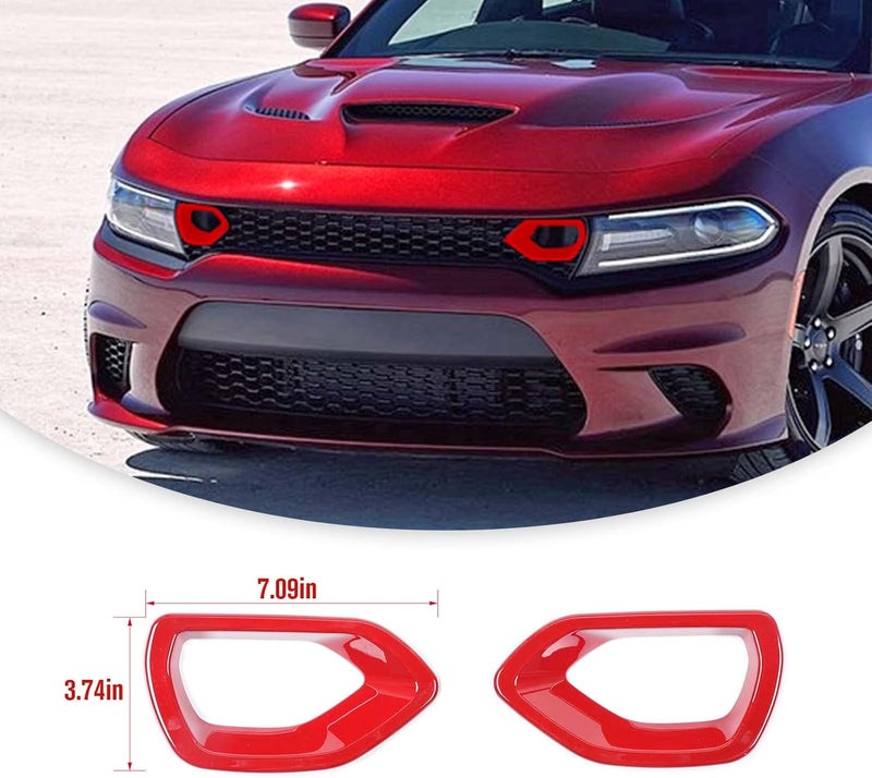 Jimen غطاء زينة شبكة المصد الأمامي من جيمين لدودج تشارجر 2015-2021 - أحمر - Image 3