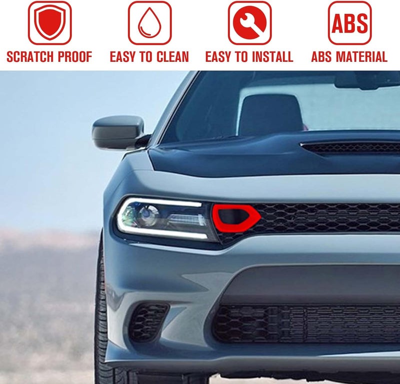 Jimen غطاء زينة شبكة المصد الأمامي من جيمين لدودج تشارجر 2015-2021 - أحمر - Image 4