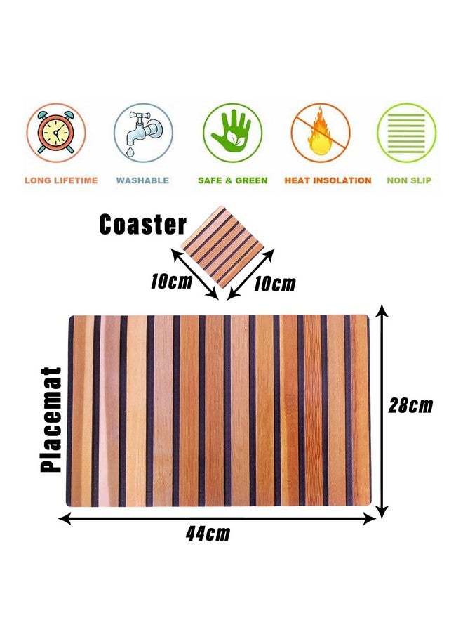 Kuber Industries Placemat | Table Placemats with Coasters | Table Placemats with Tea Coasters | Dining Table Placemats & Coasters Set | Lining Placemat | 12 Piece Set | Wooden - Image 3