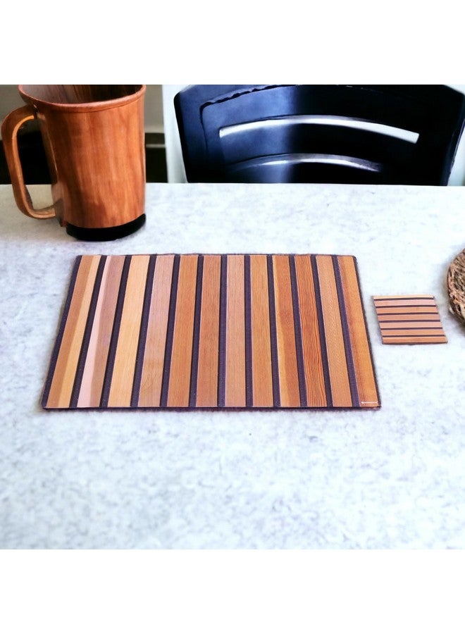 Kuber Industries Placemat | Table Placemats with Coasters | Table Placemats with Tea Coasters | Dining Table Placemats & Coasters Set | Lining Placemat | 12 Piece Set | Wooden - Image 2