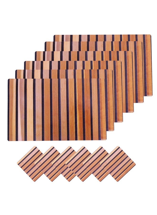 Kuber Industries Placemat | Table Placemats with Coasters | Table Placemats with Tea Coasters | Dining Table Placemats & Coasters Set | Lining Placemat | 12 Piece Set | Wooden - Image 1
