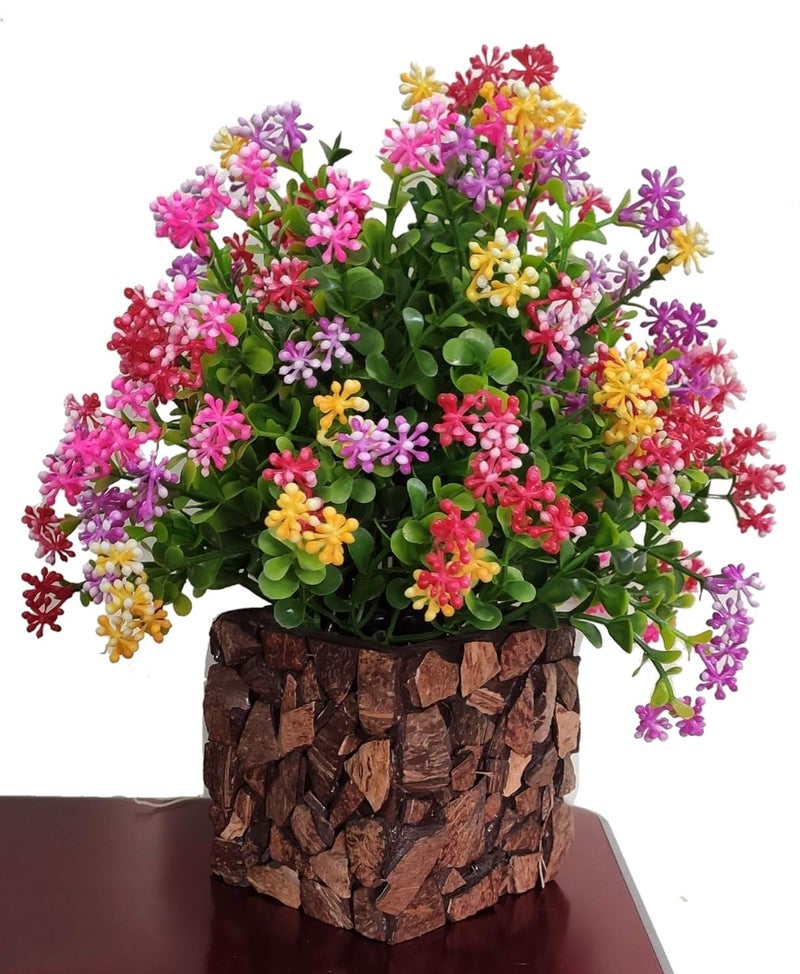 BAARIG Plastic Multicolor Artificial Flower Plant with Stylish Coconut Pot(25 Cm) - Image 1