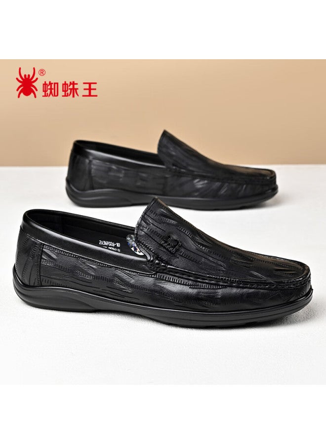 Spider King Loafers Spring Autumn Men's Shoes Cowhide Comfortable Slip-on Driving Shoes Men's Business Leather Shoes Black 40