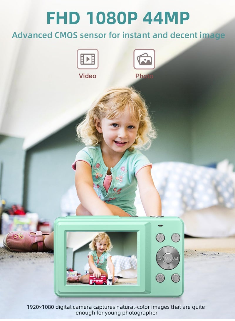 Kids Digital Camera 1080P 44MP - Compact Point and Shoot Camera for Teens with 16X Zoom, Anti-Shake, Fill Light, Perfect for Photography and Travel Gifts. - Image 2