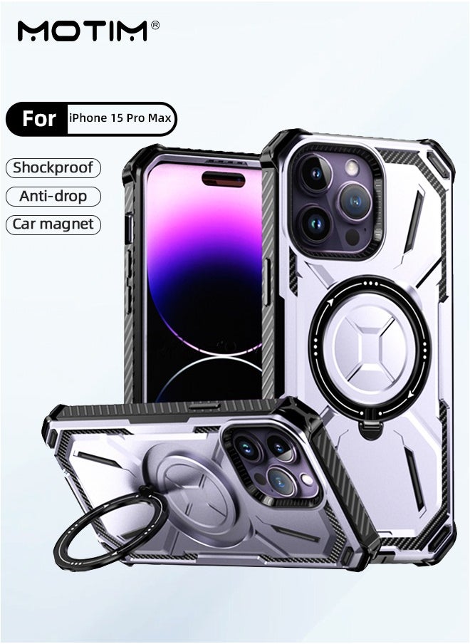 Motim - iPhone 15 Pro Max Case with MagSafe, Armor Design Case Cover with 360° Rotable Ring Stand, Heavy Duty Shockproof and Anti-Drop Protective Case Built-In Kickstand, Magnetic iPhone 15 Pro Max Case - Image 1