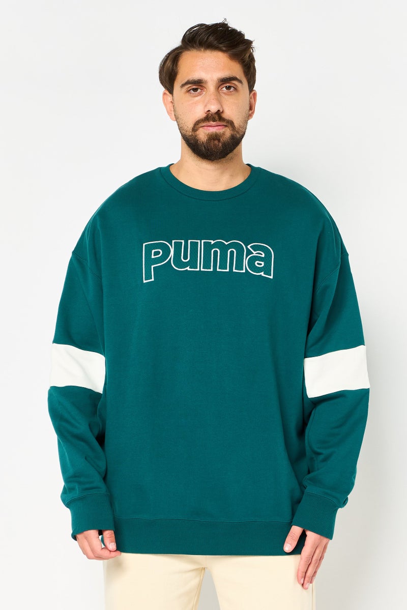 PUMA سويت شيرت رياضي للرجال بأكمام طويلة مناسب في الهواء الطلق، أخضر - Image 1