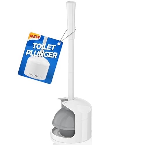 TRENTI Toilet Plunger with Holder, Plunger with Holder for 5.3-inch Toilet Drain, Plungers for Bathroom with Holder, Toilet Plunger Heavy Duty (1, White) - Image 1