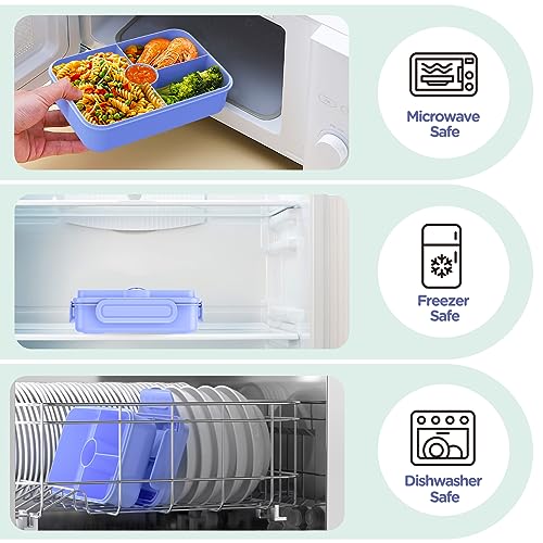 Jelife Bento Lunch Box for Kids - Large Bento-Style Leakproof Bento Boxes with 4 Compartments Lunchbox with Silverware for Kids Back to School, Reusable On-the-Go Meal and Snack Containers,Macaron - Image 5