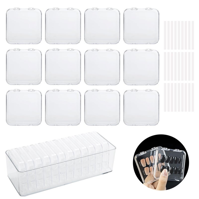 Luckjuju 12 Pcs 2.75"" Press On Nail Storage Box Container False Nail Organizer Acrylic Display Case Packaging Box With Adhesive Double Sided Tape For Nail Art (Not Included Press On Nail) - Image 1