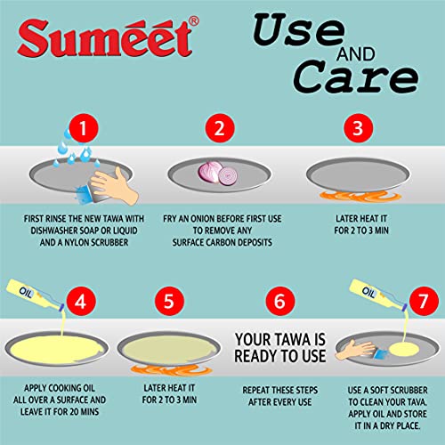 Sumeet Super Smooth Pre Seasoned Carbon Steel (Iron) Flat Tawa for Dosa, Uttappa, Chapati, Roti|Naturally Nonstick |29.5cm, Gas & Induction-Friendly, Black - Image 5